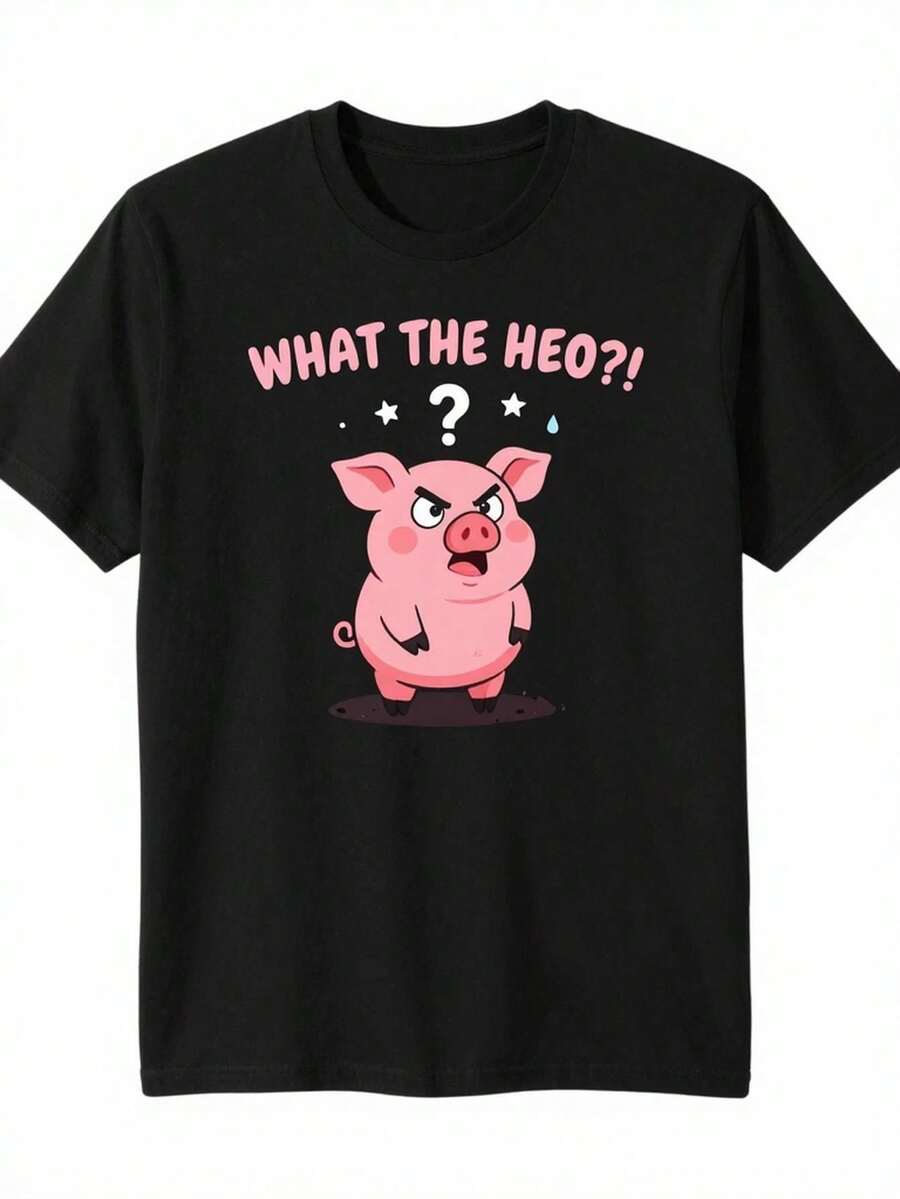 Camiseta Cultural Vietnamita para Adolescentes - Cuello Redondo, Corte Holgado, 220 g/m², con Gráfico del Cerdo Anh Oi, Estilo Retro, Adecuada para Correr, Gimnasio, Viajes, Ropa Urbana - Lavable a Máquina, Prenda Superior de Uso Diario para Jóvenes (Prenda con Temática Vietnamita), para Adolescentes. Camiseta holgada, casual y versátil. - Negro - Ver 1
