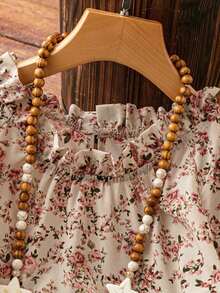 Camisa casual de hombro abierto para mujer con mangas de linterna y estampado floral pequeño, para primavera/verano - Albaricoque - Ver 4