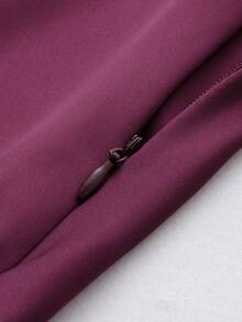 Rok Midi Wanita Warna Polos dengan Hiasan Renda dan Bahan Mirip Sutra untuk Musim Panas - Burgundy - View 4