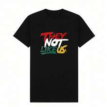 Women's Summer Clothing, Casual Soft Cotton T-Shirt With Round Neck, Contrasting Graffiti Letter Print With The Phrase "THEY NOT LIKE US". White. - 黑色 - 查看 2