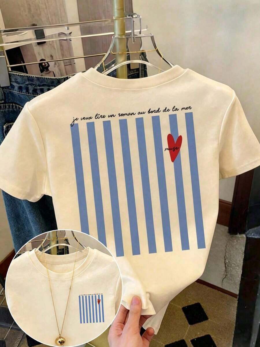 Women's White Short Sleeve Summer T-Shirt | Striped Puppy Print T-Shirt Riding In A Small Car, A Great Choice For Everyday Wear, Casual Dog On Scooter Print T-Shirt, Summer T-Shirt, Graphic T-Shirt. - 藍色 - 查看 1