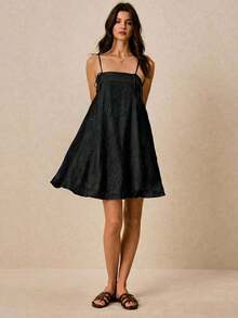 Vestido beige, vestido de verano, vestido con bordado tridimensional, vestido halter, vestido de gala, vestido de novia, conjunto de verano para mujer, atuendos de festival, vestido mini holgado de mujer con estampado floral casual - Negro - Ver 2