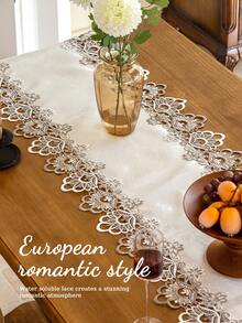 1 Stück bestickter Spitzen-Tischläufer, eleganter Palast-Stil Tischläufer, geeignet für Küche, Esszimmer, Café, Schminktisch, Wohnzimmer, Schlafzimmer, Outdoor, Feiertags-Dekoration & Party-Geschenk, verschiedene Größen erhältlich - Kamelfarben - Übersicht 2