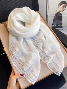 1 Stück eleganter einfarbiger quadratischer Damen-Schal mit Spitzenbesatz, multifunktional als Schal, Stola und Haaraccessoire, geeignet zum Tragen, sommerliches lässiges Modeaccessoire - Verschiedenfarbig - Übersicht 12