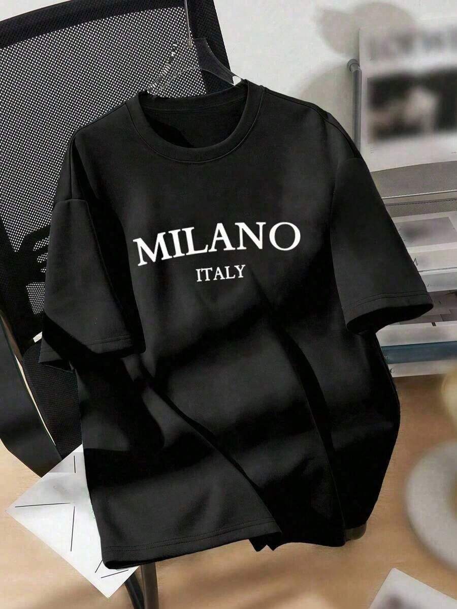 1 Piece Fashion Casual T-Shirt For Men And Women, Plus Size, With 3D Embossed English Slogan Print, Round Neck, Short Sleeve, Loose Fit, For Plus Size Women, Comfortable Fit, Versatile, Easy To Match, Suitable For Daily Wear, Urban Style, Holiday Wear, Weekend Wear. - 黑色 2 - 查看 1