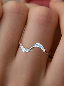 1 pieza Anillo con diseño de ola de moda, para uso diario - verde menta - Ver 5
