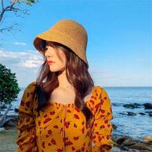新款透气可折叠女士草帽，时尚百搭遮阳休闲旅行帽，春夏款 - 彩色 - 查看 1