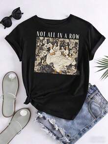 Women's Short-Sleeved T-Shirt With Duck And Flower Print, Unlined, Casual White Blouse, Summer Outfit, T-Shirt For Summer. - 黑色 - 查看 3