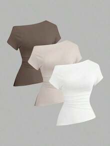 Camiseta casual asimétrica de hombro para mujer - Multicolor 20 - Ver 9