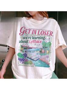 1 Piece, 180G, Comfortable 'Loser We Are Learning Ketchup' Theme Park Print T-Shirt, Funny Theme Park T-Shirt, Vintage Amusement Park Inspired T-Shirt. - 白色 - 查看 1