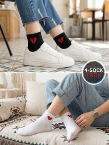 2/4/10 Đôi tất ngắn thêu hình trái tim tan vỡ màu đen trắng theo phong cách Y2K Streetwear - Nhiều màu - Xem 3