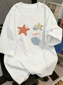 Women's Limited Edition Summer Short-Sleeve T-Shirt, Loose Fit With Cartoon Print, Short-Sleeve Top, Base Layer. 3333 Lightweight Cotton - 白色 - 查看 1