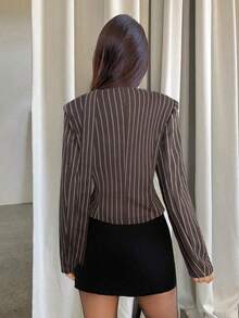 Chaqueta blazer de mujer con elegante estampado de lunares, adecuada para ir al trabajo - Marrón - Ver 2