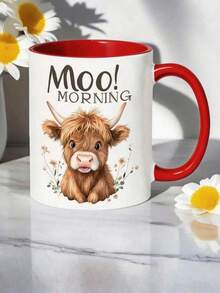 11oz weiße Keramik Kaffeetasse mit niedlichem floralem Hochlandrind "Muh! Morgen" Design, Bauernhof-Tier-Thema, mikrowellen- und spülmaschinengeeignet, perfektes Geschenk für Rinderfans, Bauernhof-Enthusiasten, Landhausküchen-Dekoration, ideal für Kaffee, Tee und heiße Getränke - Verschiedenfarbig - Übersicht 7