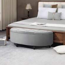 Storage Bench, Ottoman, Storage Box, Footrest, Velvety-Touch Rubberwood, Grey, Bedroom - Grey - View 8