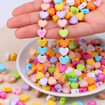 10-50pcs Enameled Acrylic Heart Beads, DIY Bracelet, Phone Chain, Bag Pendant Accessories