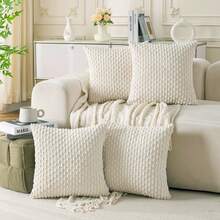 Set Of 4 Decorative Throw Pillow Covers, 18x 18 Inch Corduroy Pillow Covers For Bed, Sofa And Living Room, Soft Square Cushion Covers - White - View 8