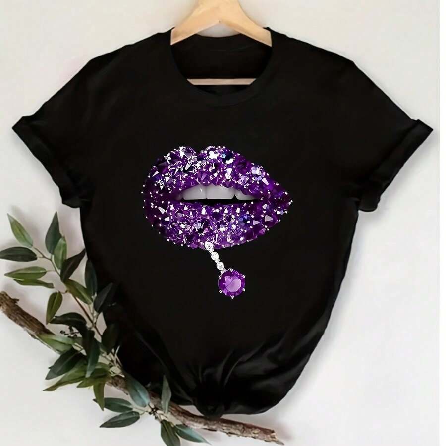 Camiseta para Mujer con Diseño de Cerezas Doradas Brillantes - Negro - Ver 1