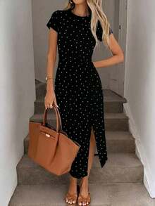 Vestido midi casual de mujer con estampado de lunares, cintura retorcida y abertura alta sin mangas; Vestido ajustado texturizado casual de mujer; Conjunto de fitness de mujer; Vestido de invitada de boda de mujer; Atuendo de oficina de mujer - Multicolor 9 - Ver 5