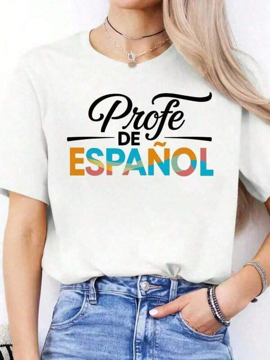 FunnyWo Camiseta Casual de Manga Corta con Cuello Redondo y Estampado de Letras, Camisetas Gráficas, Tallas S-3XL para Verano - Blanco - Ver 1