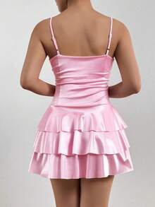 Vestido Plisado Soltero Cuello Escotado Nueva Llegada - Rosa - Ver 2