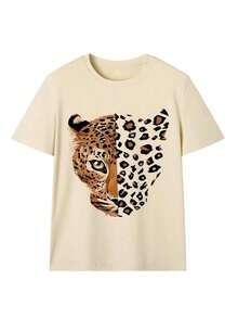 Under The Radar Women's Printed Short Sleeve T-Shirt For Summer, Polyester Fabric, Multifunctional Style, Regular Fit - Vintage Street Style Unisex Loose Cotton Short Sleeve Crew Neck T-Shirt - 杏色 - 查看 2