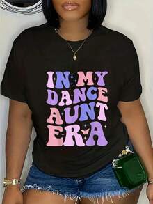 Talla Grande - Camiseta para Mamá Bailarina de Talla Grande para Mujer - Negro/Rosa/Morado - Top elástico de cuello redondo, adecuado para mamás bailarinas, tías - Camiseta casual para todas las estaciones, ideal para práctica de baile, presentaciones y uso casual, ropa de actuación, diseño vibrante, ajuste cómodo, camiseta de manga corta, ropa para tías. - Negro - Ver 5