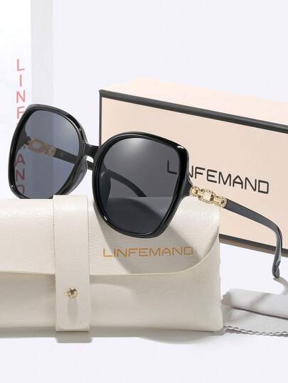  Kính râm nữ LINFEMAND gọng lớn màu đen, chống tia UV400, dây kim loại đính đá, kiểu dáng tôn khuôn mặt, phù hợp cho đi làm, du lịch, lái xe, sử dụng hàng ngày, quà tặng ngày lễ.