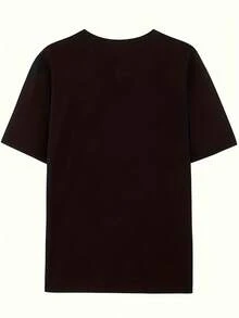 Men's And Women's Graphic T-Shirt With Vintage French Text - Casual Crew Neck, Short Sleeves, Comfortable Fit, Geometric Pattern, Soft And Breathable Fabric, Suitable For Casual Wear, All Seasons T-Shirt, Vintage French Text T-Shirt, Comfortable Fit T-Shirt, Cotton T-Shirt. - 黑色 - 查看 3