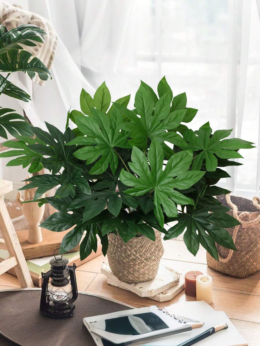 1/3株仿真八角金盘 - 绿色植物，人造植物，非常适合用于婚礼花束、餐桌摆饰、墙面装饰和家居装饰。适用于客厅、卧室、婚礼、派对和活动装饰。是馈赠佳品，也适合批发。 - 綠色 - 查看 1