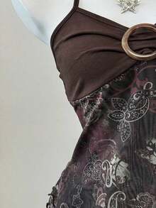 Blusa casual de mujer con cuello de corbata y estampado de anacardo, versátil para uso diario - Café integral - Ver 5