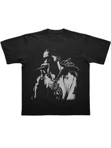 Rap Singer - Men'S Drake All The Dogs Graphic T-Shirt - Black &amp; White Hip Hop Rap Tee with Signature &amp; Chain Design, Geometric Print Casual Streetwear, Regular Fit Concert Merchandise - Noir - Voir 1