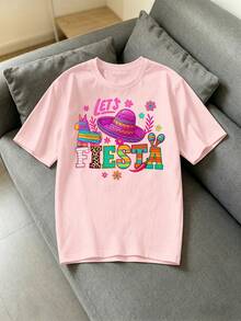 Women's "Let's Fiesta" T-Shirt - Short-Sleeved T-Shirt With A Round Neck And Mexican Carnival Print, Modern And Comfortable, Suitable For Everyday Wear. Women's T-Shirts - 白色 - 查看 11