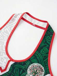 Top corto de punto estilo México para la Copa Mundial 2026, con gráfico de letras de fútbol, atuendo casual de playa y verano en color blanco - Multicolor - Ver 5
