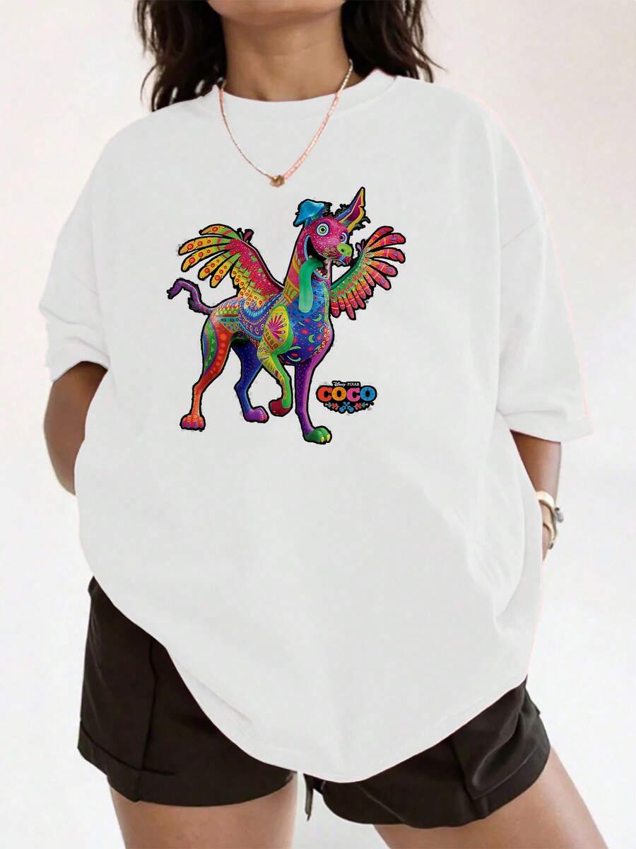 Colorful Alebrije With Wings Symbolizing The Connection Between Magic And Spirituality, Full Of Positive Energy And Creativity. Comfortable And Soft Women's T-Shirt, Ideal For Everyday Wear. - 白色 - 查看 1