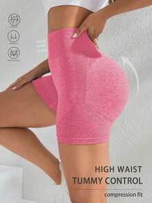 Sport Pantalones cortos deportivos sin costuras de cintura alta para mujer - Pantalones cortos con control de abdomen y elevación del trasero suave para correr, ciclismo, yoga, pickleball, ejercicio, uso diario, color negro - Rosa - Ver 6