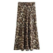 HXAO Falda Midi con estampado de leopardo para mujer, faldas largas elegantes de cintura alta para mujer, falda de satén Vintage de otoño, faldas elegantes para mujer - leopardo - Ver 1