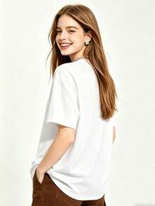 Camiseta de manga corta con cuello redondo suave y casual para mujer de verano |   Corona, Oscuro Dulce Fresco, WIN, Salpicadura de Tinta Rosa | Tops para salir, Estilo callejero europeo y americano, Casual deportivo, Estilo unisex, Estilo casual urbano, Tops bonitos, Generación Z, Curvas, Ropa Y2K, Camisetas divertidas, Tops de mujer, Conjuntos de vacaciones para mujer, Top lindo, Camiseta gráfica, Conjuntos de primavera, Camisetas holgadas, Ropa urbana retro, Estilo de los 90, Estilo de los 2000, Subcultura, Top negro, Tops blancos, Conjunto de fiesta de los 90. - Blanco - Ver 2
