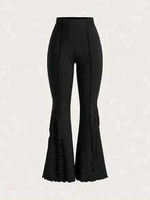 Lettuce Trim Elastic Women's Flared Pants - Amarillo - Ver 5