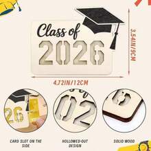 1个2026年毕业季木质存钱罐，高中/大学毕业帽设计，可作现金礼品框 - 彩色 - 查看 6