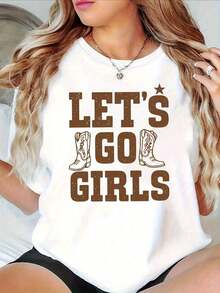 Camiseta de Mujer con Texto "Power Western", Cuello Redondo Casual para Mujer, Ideal para Reuniones de Hermanas, Uso Diario. Adecuada para primavera, verano y otoño. - Blanco - Ver 7