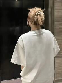 Camiseta de Verano de Talla Grande para Mujer, de Manga Corta, Corte Holgado y Moderno - Blanco - Ver 3