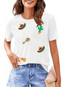 Cinco De Mayo T-Shirt For Women: Let's Fiesta Shirts Funny Mexican Party Tee Sombrero 5 De Mayo Graphic Tops - Ideal For Summer - 234-白帽子2 - 查看 7