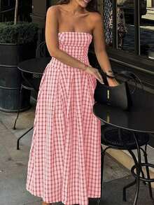 YkhahaSHEIN Holidaya Vestido tubo casual de mujer con estampado de cuadrosYkhaha - Rosa - Ver 1