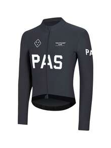 PAS CYCLING (Ajuste Slim) Maillot de ciclismo unisex, de manga larga, cuello alto, transpirable, de secado rápido, adecuado para bicicleta de montaña y bicicleta de carretera, diseño con protección UV, 3 bolsillos y 1 bolsillo con cremallera, estampado con letras PAS, excelente rendimiento y comodidad deportiva - Gris - Ver 15