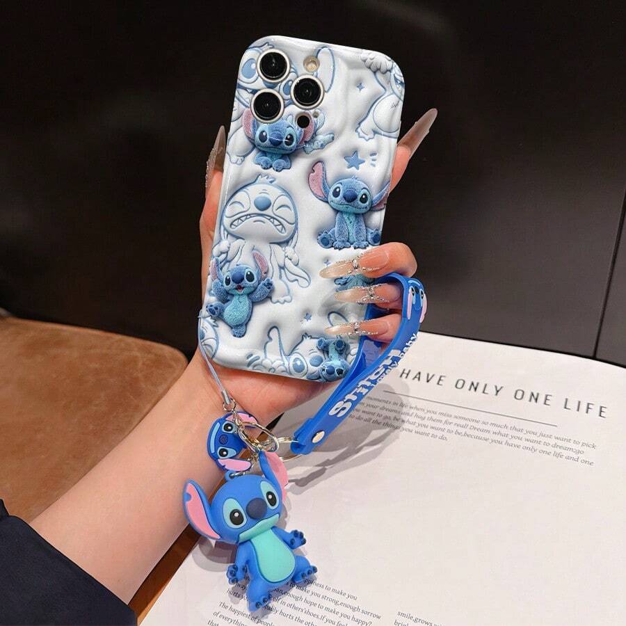 Disney Lilo And Stitch Phone Case : 3D Fluffy Pattern Border Protector Phone Soft Phone Case With A Free Cute Stitch Bracelet Chain Lanyard, Stitch, Lilo, Angel, For Apple 17 Promax 17 Pro 16 15 14 13 12 11 Pro Max XS Max X XR Soft Cover Summer Phone Case - trắng - Xem 1