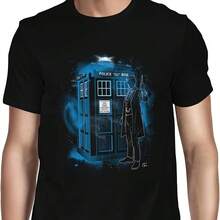 1Tee Mens Policess Phone Box Blue T-Shirt - Black - View 1