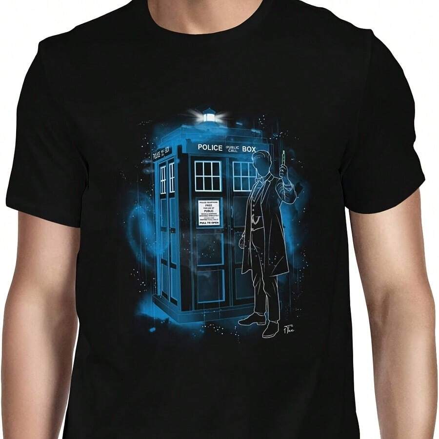 1Tee Mens Policess Phone Box Blue T-Shirt - Black - View 1