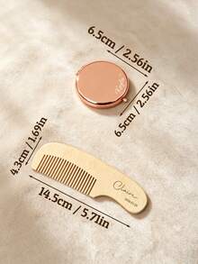 Custom Pocket Mirror Comb Set, Personalized Mini Makeup Mirror With Name & Text Design, Wooden Comb, Customized Compact Beauty Accessories For Travel Purse Vanity Use, Customizable Elegant Grooming Gift For Bridesmaids Friends Family - Coffee - View 6