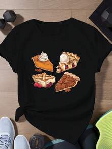 Ligeropumpkin Captivating Pastel Illustration Women's Plus Size Short Sleeve Sports T-Shirt Summer - 黑色 - 查看 1